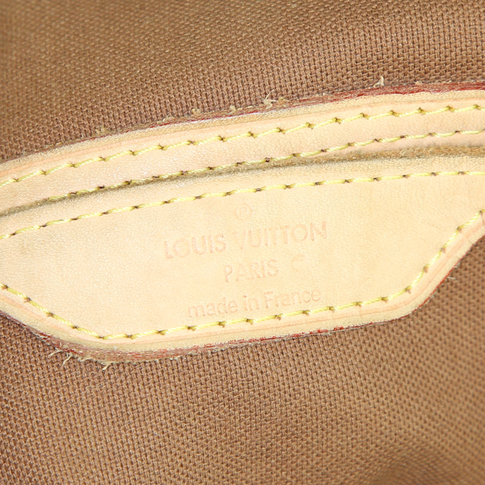 Bolso de mano Louis Vuitton Palermo modelo grande en lona Monogram marrón y cuero natural - Detail D4