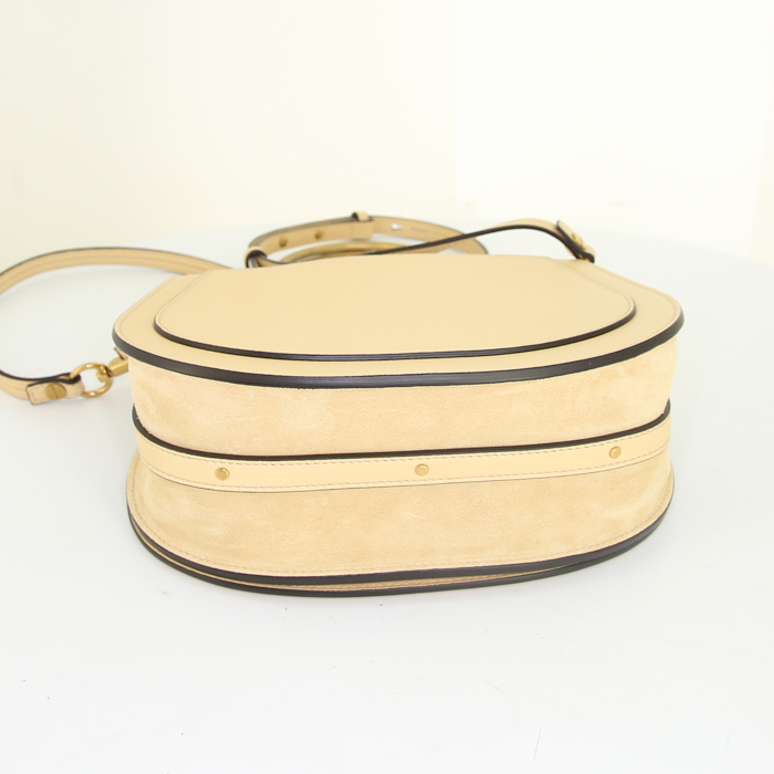 Borsa a tracolla Chloé Nile in pelle beige e camoscio beige - Detail D5