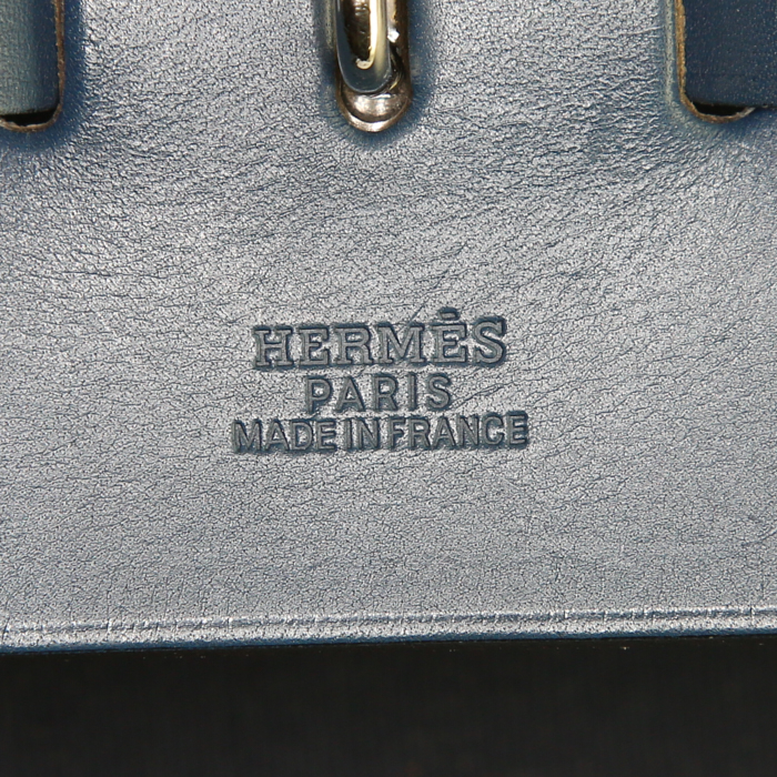 Sac de voyage Hermes Herbag en toile bleu-foncé et cuir bleu-foncé - Detail D3