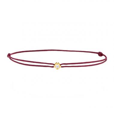 Bracelet Dinh Van Cube en or jaune,  diamant et coton aubergine