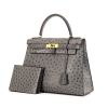 Hermes Kelly 28 cm handbag in grey ostrich leather - 00pp thumbnail