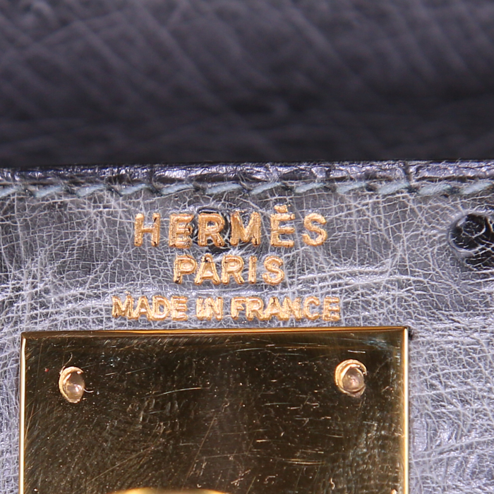 Hermes Kelly 28 cm handbag in grey ostrich leather - Detail D3