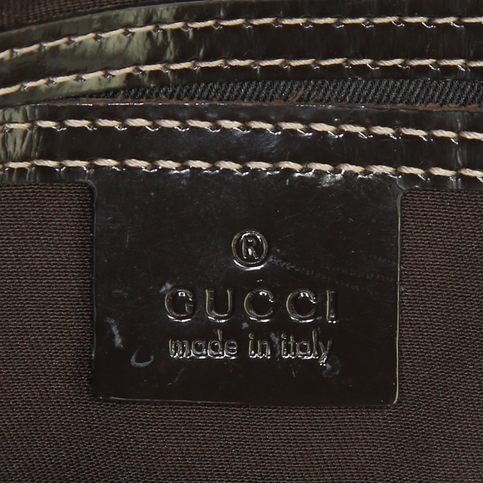 Borsa Gucci Boston in tela monogram e pelle lucida marrone - Detail D3