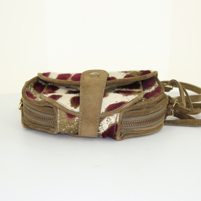 Bolso bandolera Jerome Dreyfuss Momo mini en piel de potro tricolor beige, marrón y violeta y ante marrón - Detail D4
