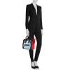 Celine Luggage Mini medium model handbag in light blue and red foal and black leather - Detail D1 thumbnail