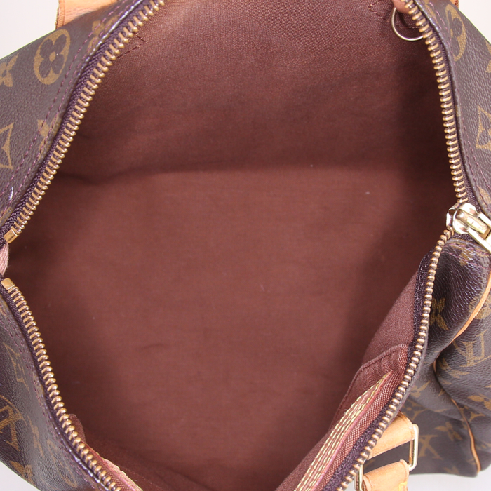 Sac à main Louis Vuitton Speedy 30 en toile monogram marron et cuir naturel - Detail D2