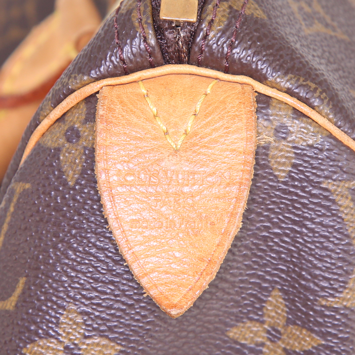 Louis Vuitton Speedy 30 handbag in brown monogram canvas and natural leather - Detail D3