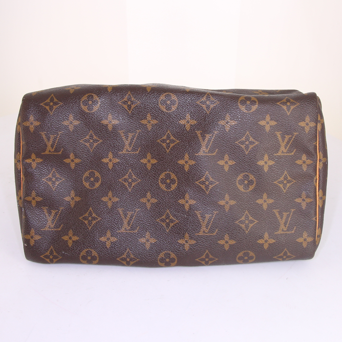 Sac à main Louis Vuitton Speedy 30 en toile monogram marron et cuir naturel - Detail D4