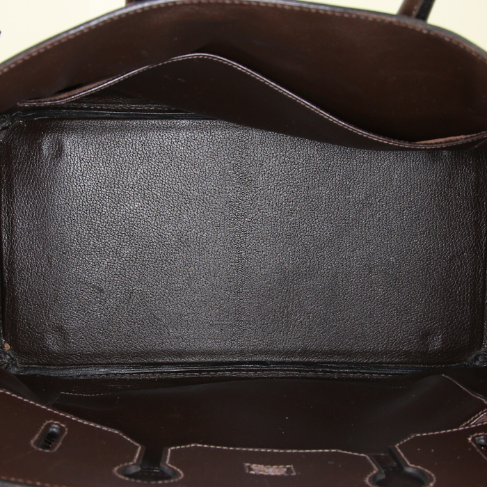 Sac à main Hermes Birkin 35 cm en cuir epsom marron - Detail D2