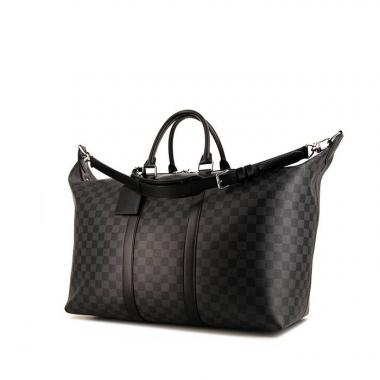 Bolsa de viaje Louis Vuitton All Day en lona a cuadros gris Graphite y cuero negro