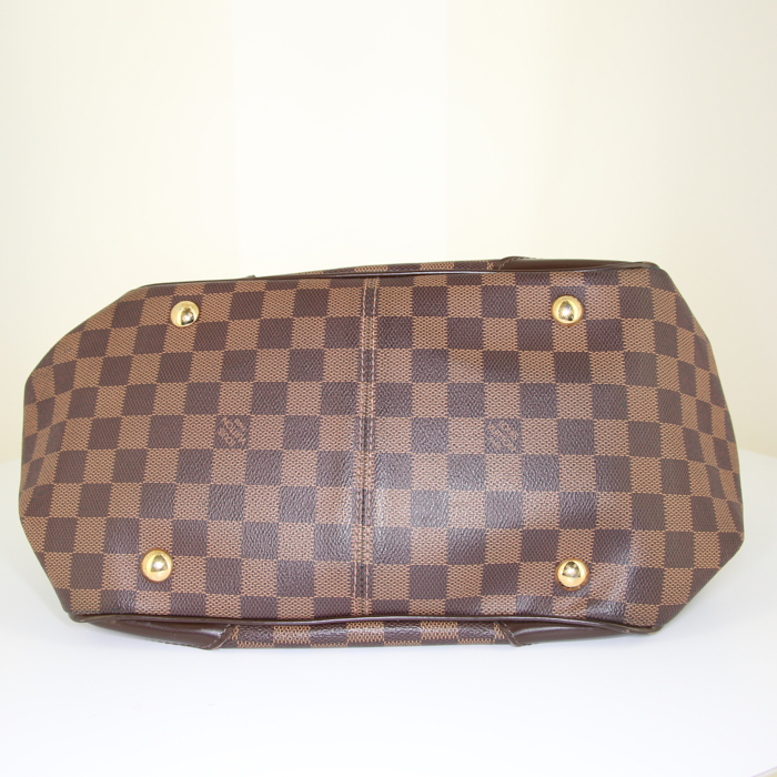 Borsa Louis Vuitton Verona in tela cerata con motivo a scacchi ebano e pelle lucida marrone - Detail D4