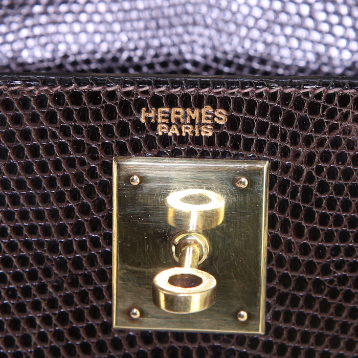 Bolso de mano Hermes Kelly 28 cm en piel de lagarto ébano - Detail D4