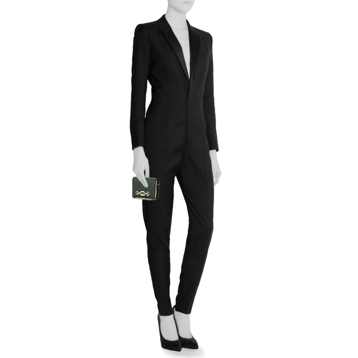 Porte-cartes Gucci Zumi en cuir grainé vert - Detail D1