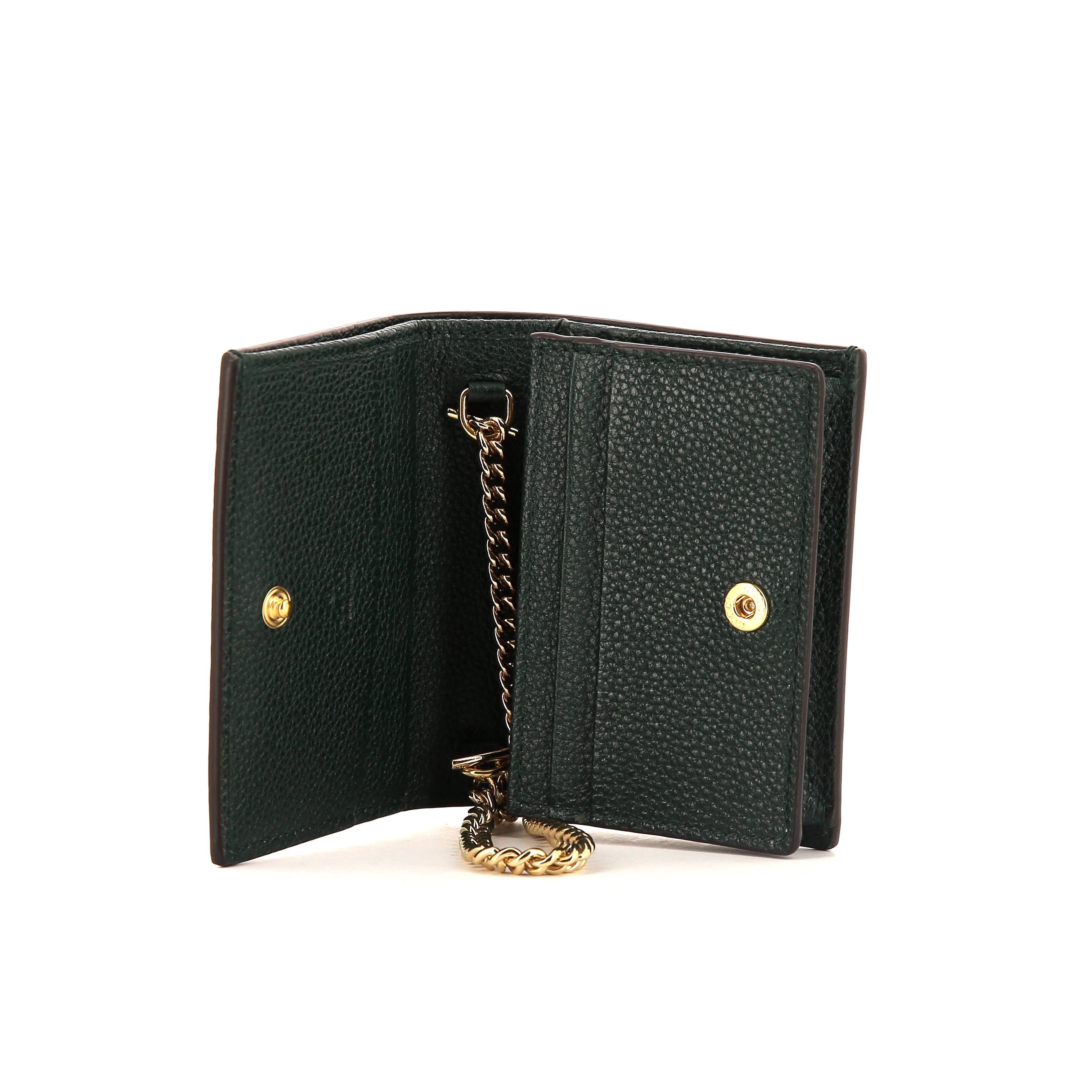 Gucci Zumi card wallet in green grained leather - Detail D2