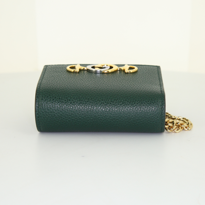 Gucci Zumi card wallet in green grained leather - Detail D4