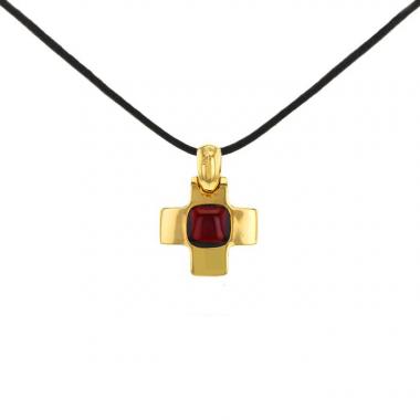 Pomellato Croix pendant in yellow gold and garnet