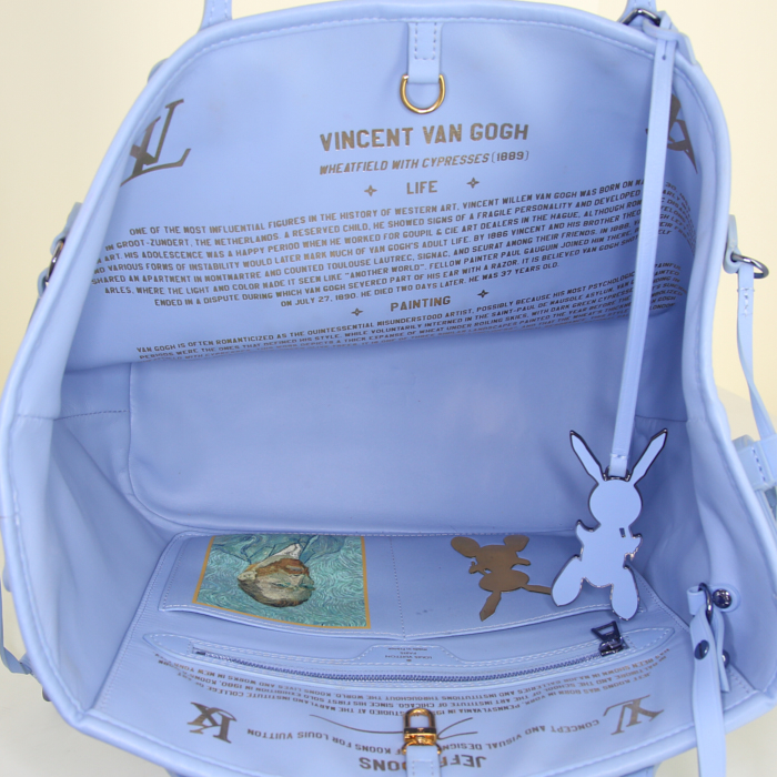 Sac cabas Louis Vuitton Neverfull moyen modèle en toile imprimée bleu-ciel et cuir bleu-ciel - Detail D2