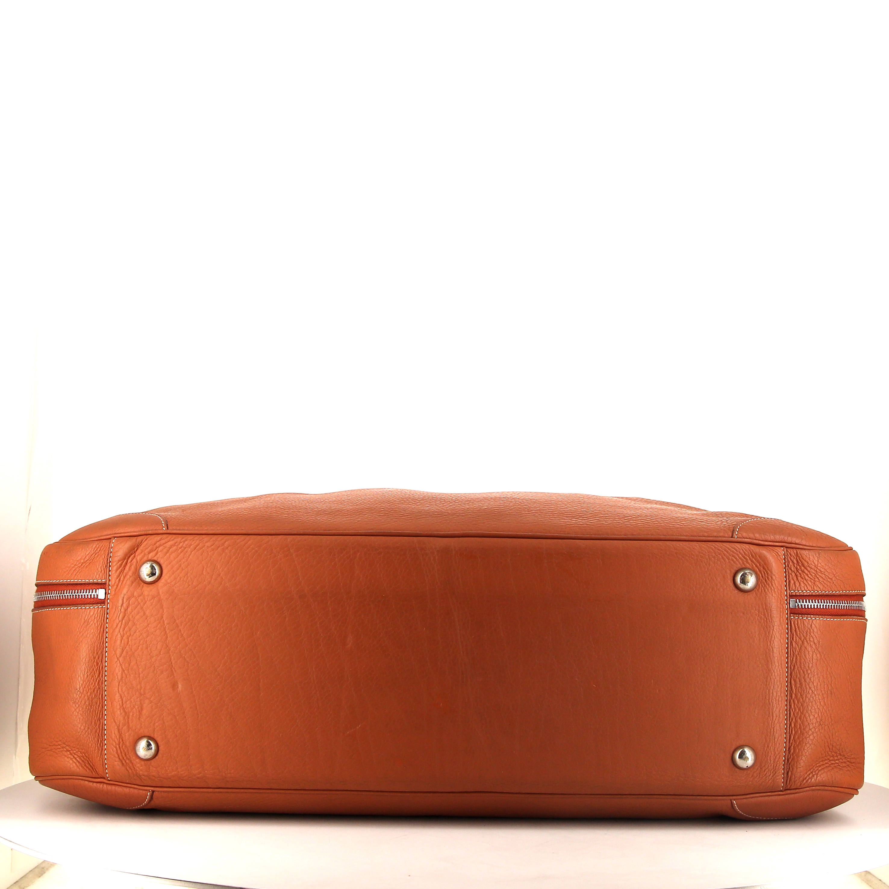 Borsa da viaggio Hermes Victoria in pelle togo color cognac - Detail D4