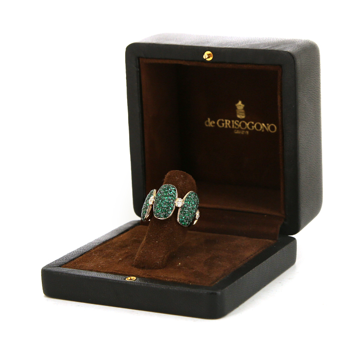 Articulated De Grisogono Zucchero ring in yellow gold, diamonds and tsavorites - Detail D2