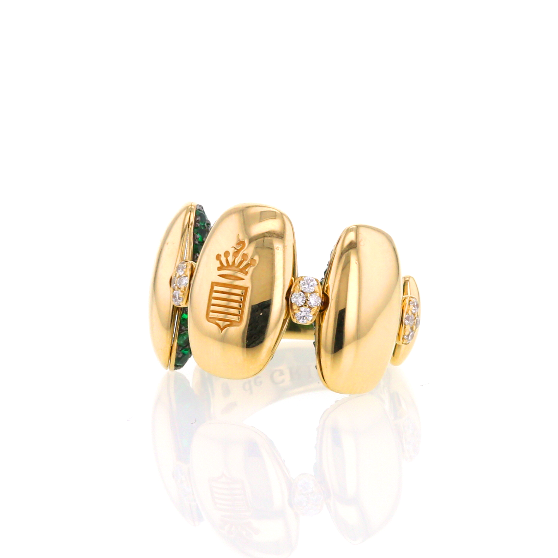 Articulated De Grisogono Zucchero ring in yellow gold, diamonds and tsavorites - Detail D4