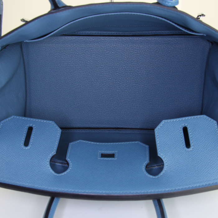Borsa Hermes Birkin 30 cm in pelle Epsom blu - Detail D2