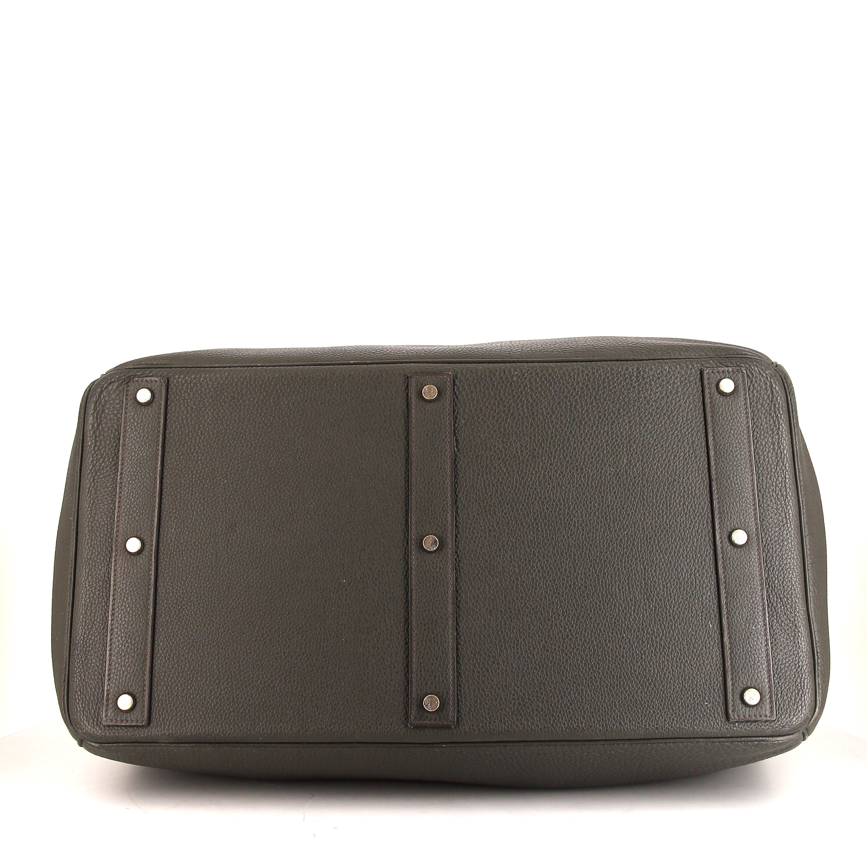 Bolsa de viaje Hermes Haut à Courroies - Travel Bag en cuero togo gris verdoso - Detail D5