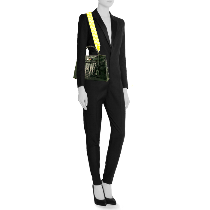 Bolso de mano Hermes Kelly 32 cm en cocodrilo Vert Emeraude - Detail D2