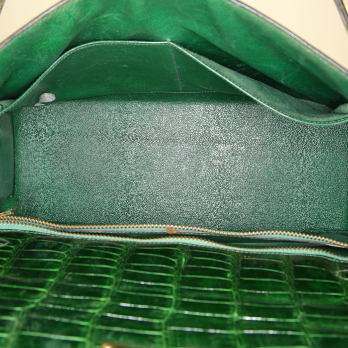 Hermes Kelly 32 cm handbag in Vert Emeraude crocodile - Detail D3
