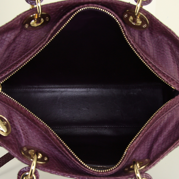 Dior Lady Dior large model shoulder bag in purple python - Detail D3