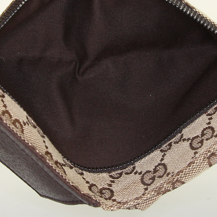 Gucci Suprême GG clutch-belt in grey monogram canvas and brown leather - Detail D2