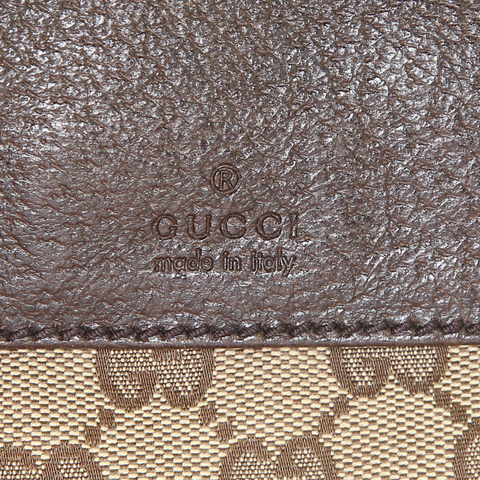 Gucci Suprême GG clutch-belt in grey monogram canvas and brown leather - Detail D3