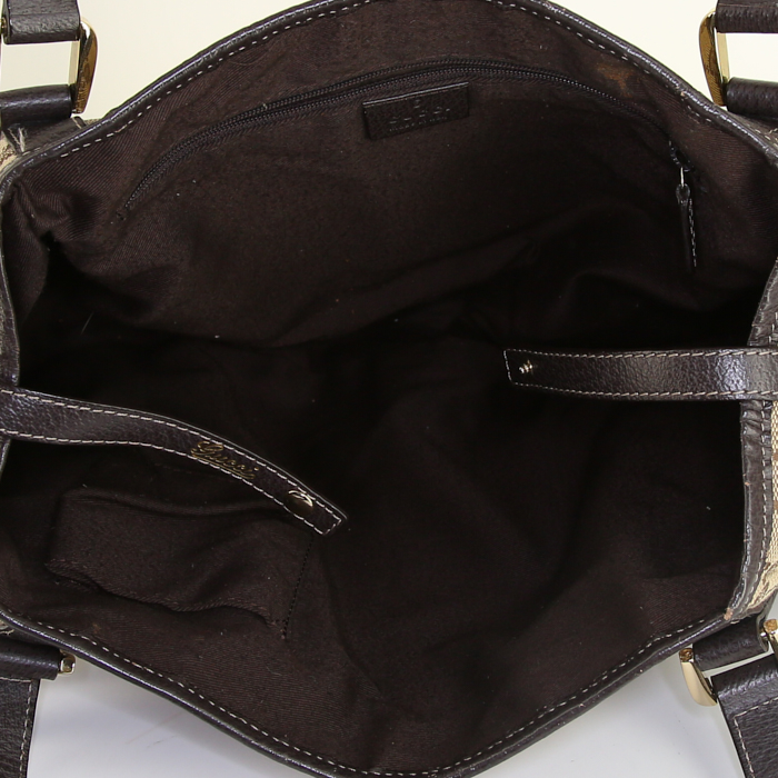 Sac à main Gucci Pelham en toile siglée beige et cuir marron - Detail D2