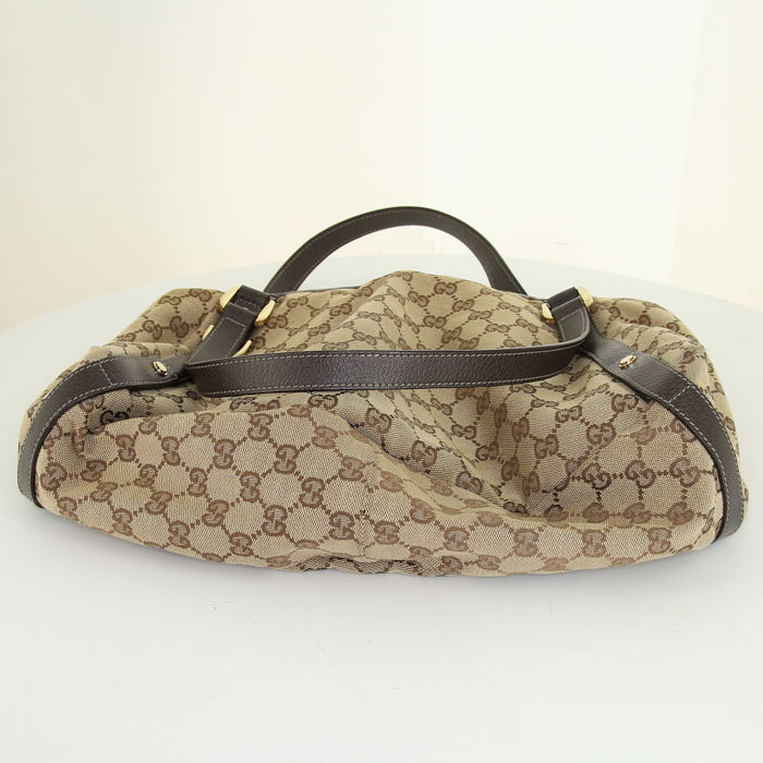 Gucci Pelham handbag in beige logo canvas and brown leather - Detail D4