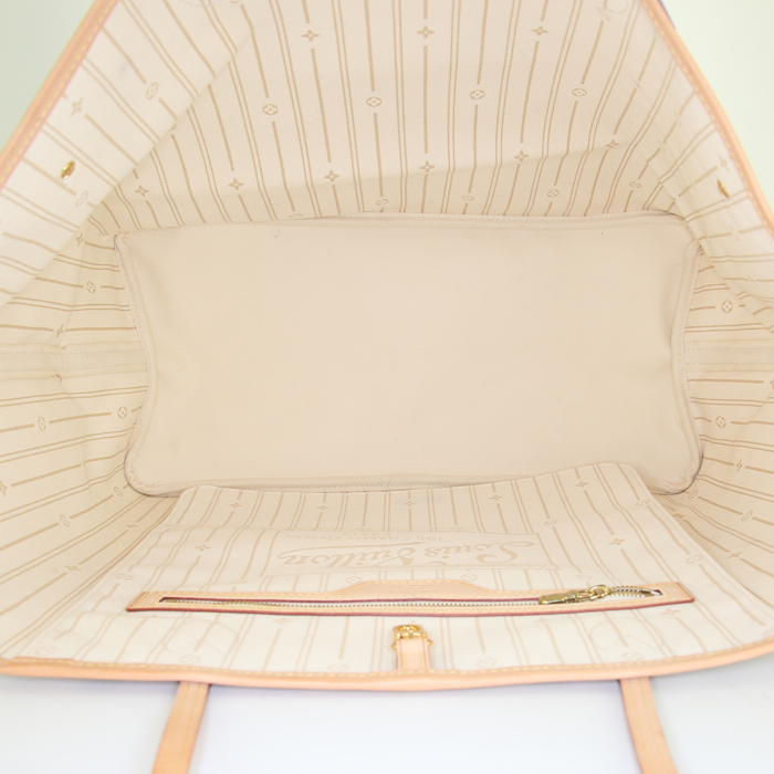 Louis Vuitton Neverfull large model shopping bag in azur damier canvas and natural leather - Detail D2