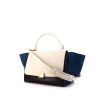 Celine Trapeze medium model handbag in white and black grained leather and blue suede - 00pp thumbnail