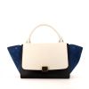 Celine Trapeze medium model handbag in white and black grained leather and blue suede - 360 thumbnail