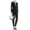 Celine Trapeze medium model handbag in white and black grained leather and blue suede - Detail D1 thumbnail