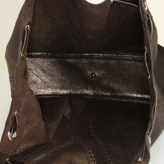Shopping bag Saint Laurent Reversible in pelle marrone e mordoré - Detail D2