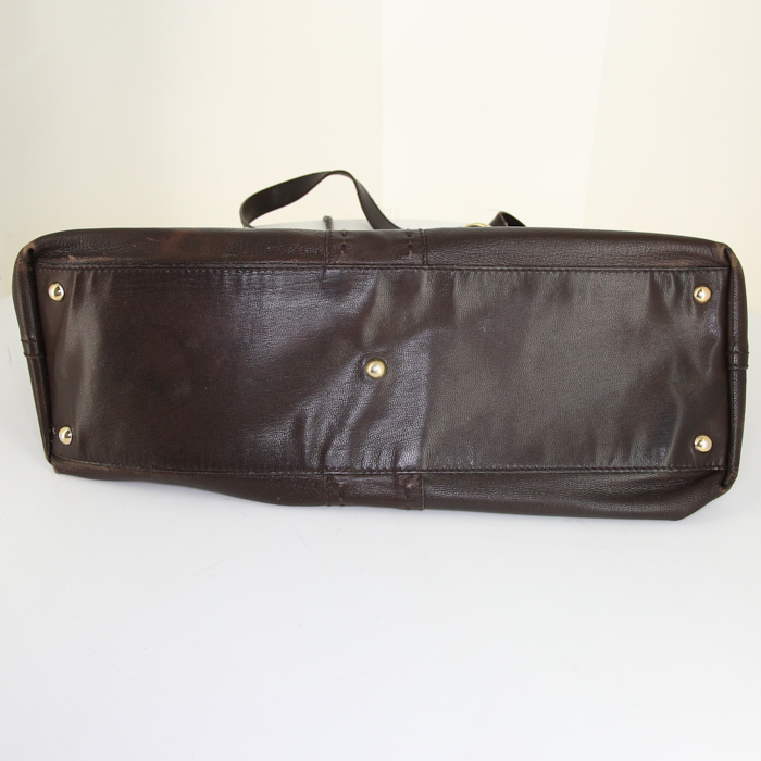 Shopping bag Saint Laurent Reversible in pelle marrone e mordoré - Detail D3