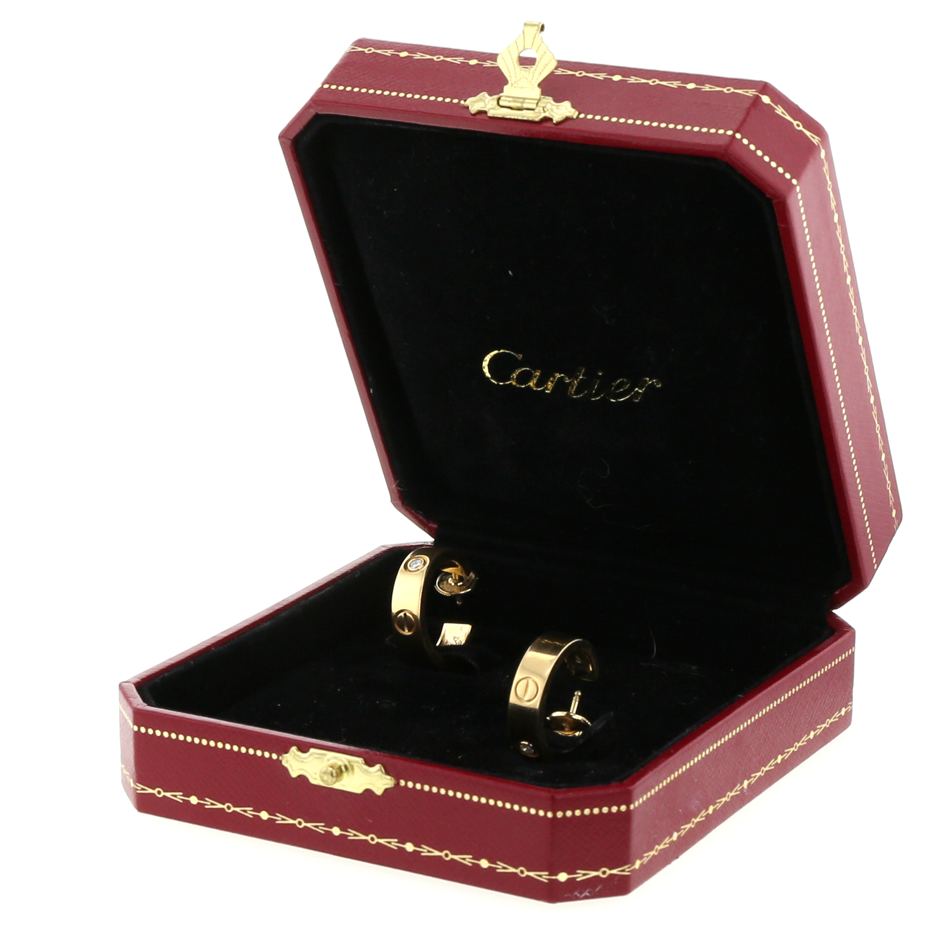 Par de criollas Cartier Love en oro amarillo y diamantes - Detail D2