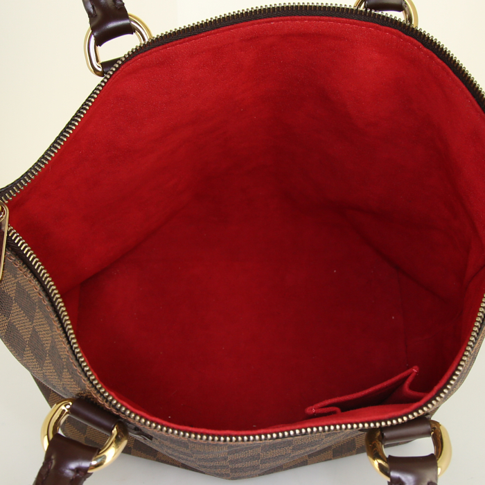 Borsa Louis Vuitton Saleya in tela a scacchi ebana e pelle lucida marrone - Detail D2