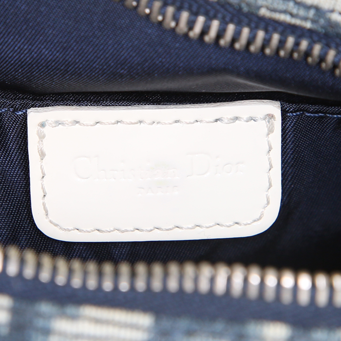 Bolso bandolera Dior Girly en lona Monogram Oblique azul y cuero blanco - Detail D3