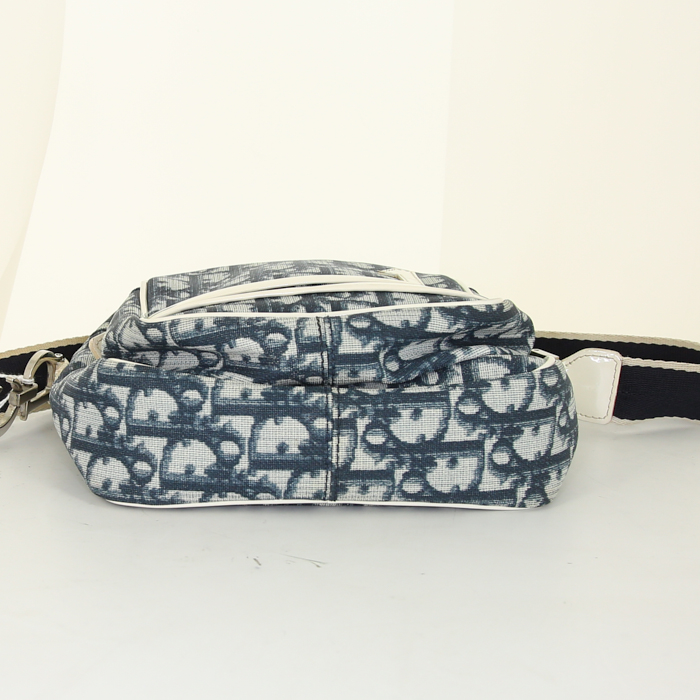 Dior Girly shoulder bag in blue monogram canvas Oblique and white leather - Detail D4