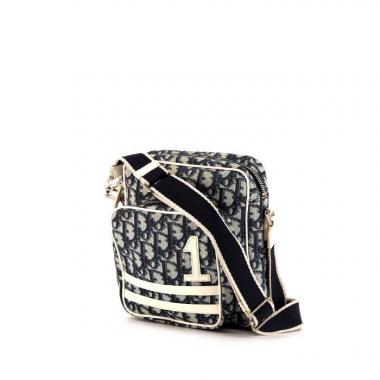 Sac bandoulière Dior Girly en toile monogram Oblique bleue et cuir blanc