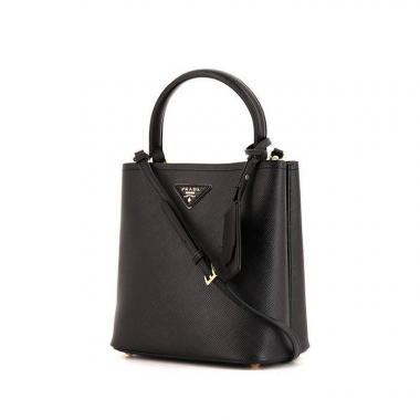 Bolso de mano Prada Double en cuero saffiano negro