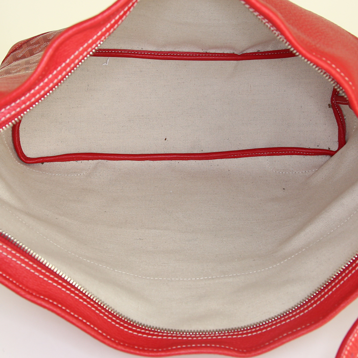 Sac 24 heures Goyard Grenadine en toile Goyardine rouge et cuir grainé rouge - Detail D2