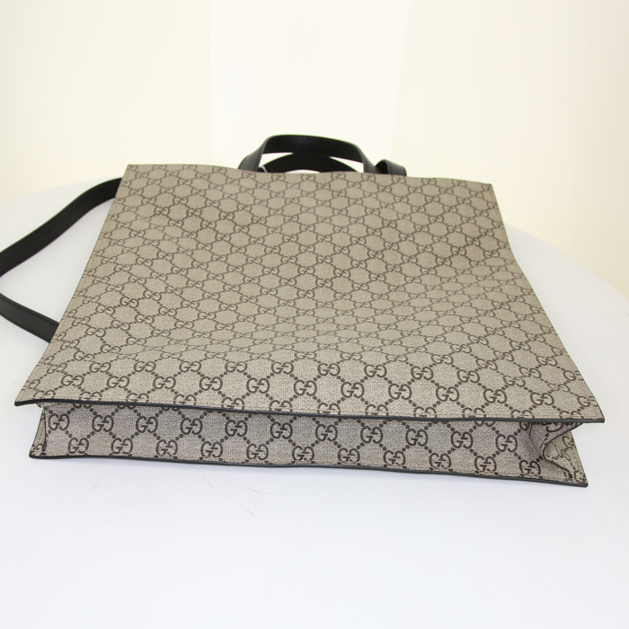 Shopping bag Gucci Suprême GG in tela monogram beige con motivo e pelle nera - Detail D5