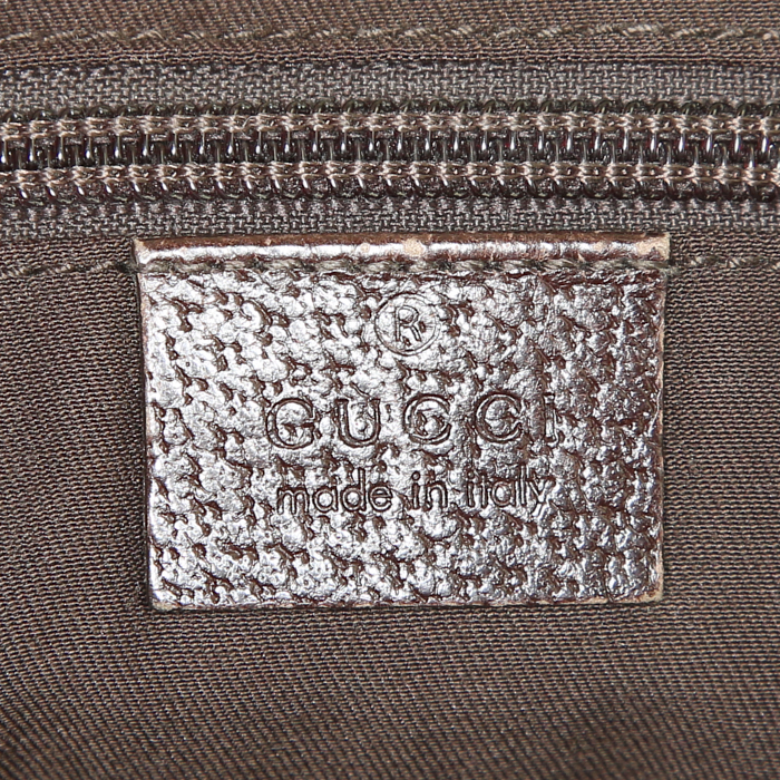 Sac bandoulière Gucci en tissu monogram beige et cuir grainé marron - Detail D3