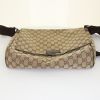 Gucci shoulder bag in beige monogram canvas and brown grained leather - Detail D4 thumbnail