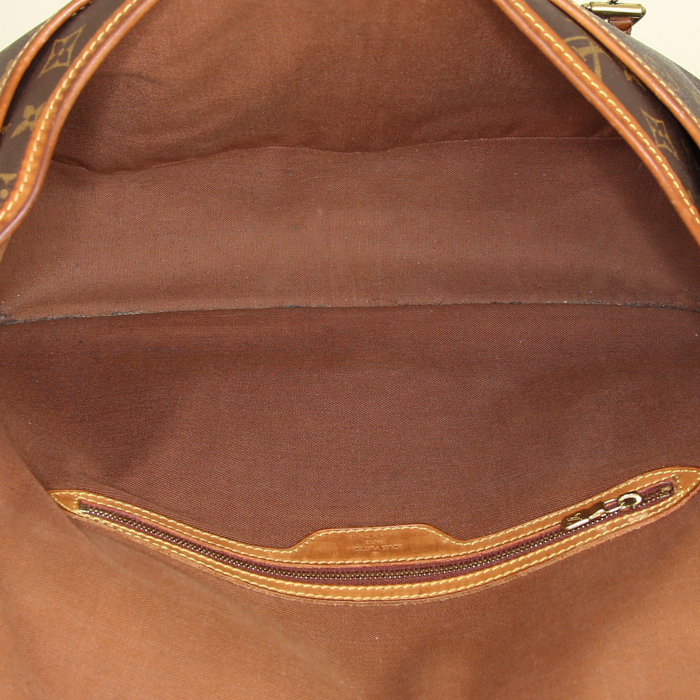Sac bandoulière Louis Vuitton Messenger en toile monogram marron et cuir naturel - Detail D2
